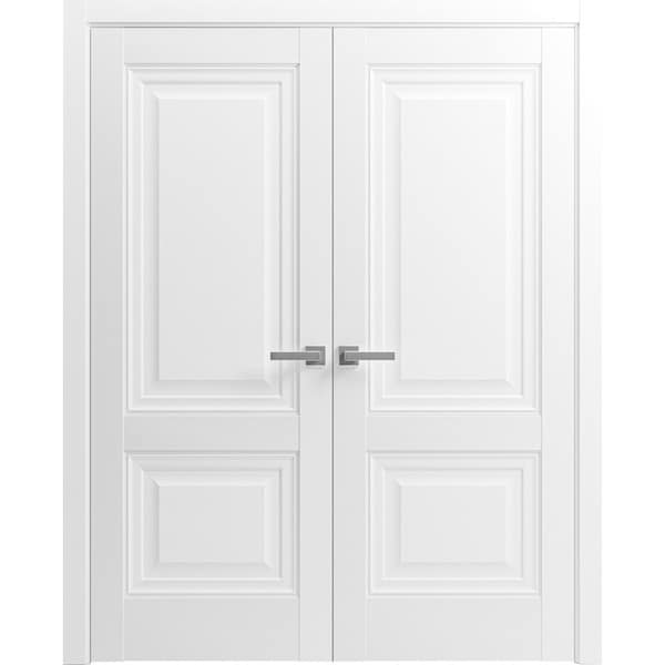 Sartodoors Solid French Double Doors 84 x 80in, Lucia 8831 White Silk, Wood Solid Panel Frame Trims LUCIA8831DD-WS-84 - main